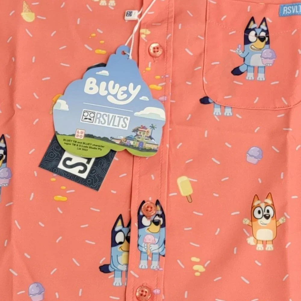 RSVLTS Bluey Shirt 5 Years Button‎ Up Orange Dont Let It Melt Ice Cream New